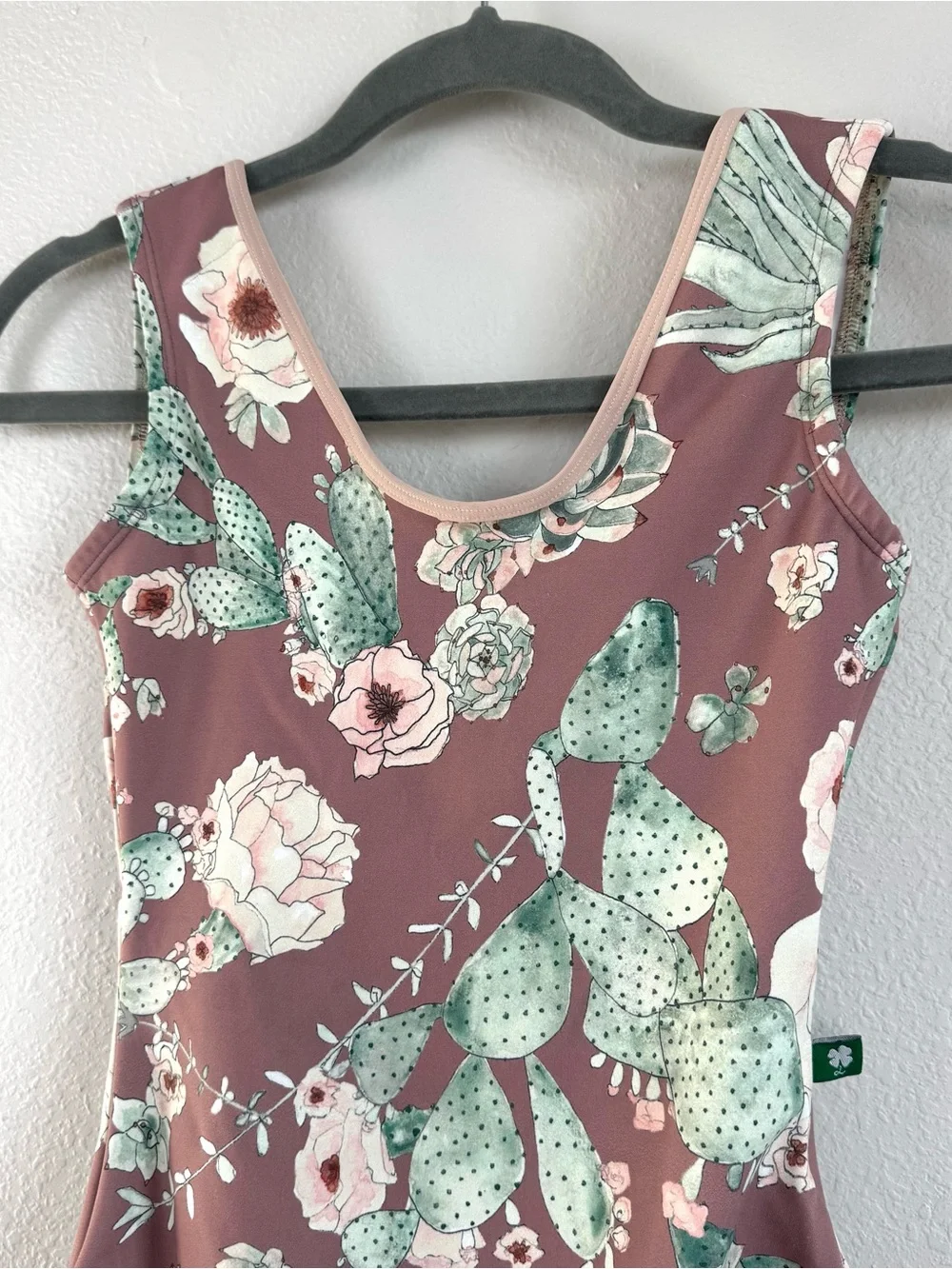 Luckyleo dancewear leotard One Piece Open Back Sz S Dusk Rose cactus Floral Boho